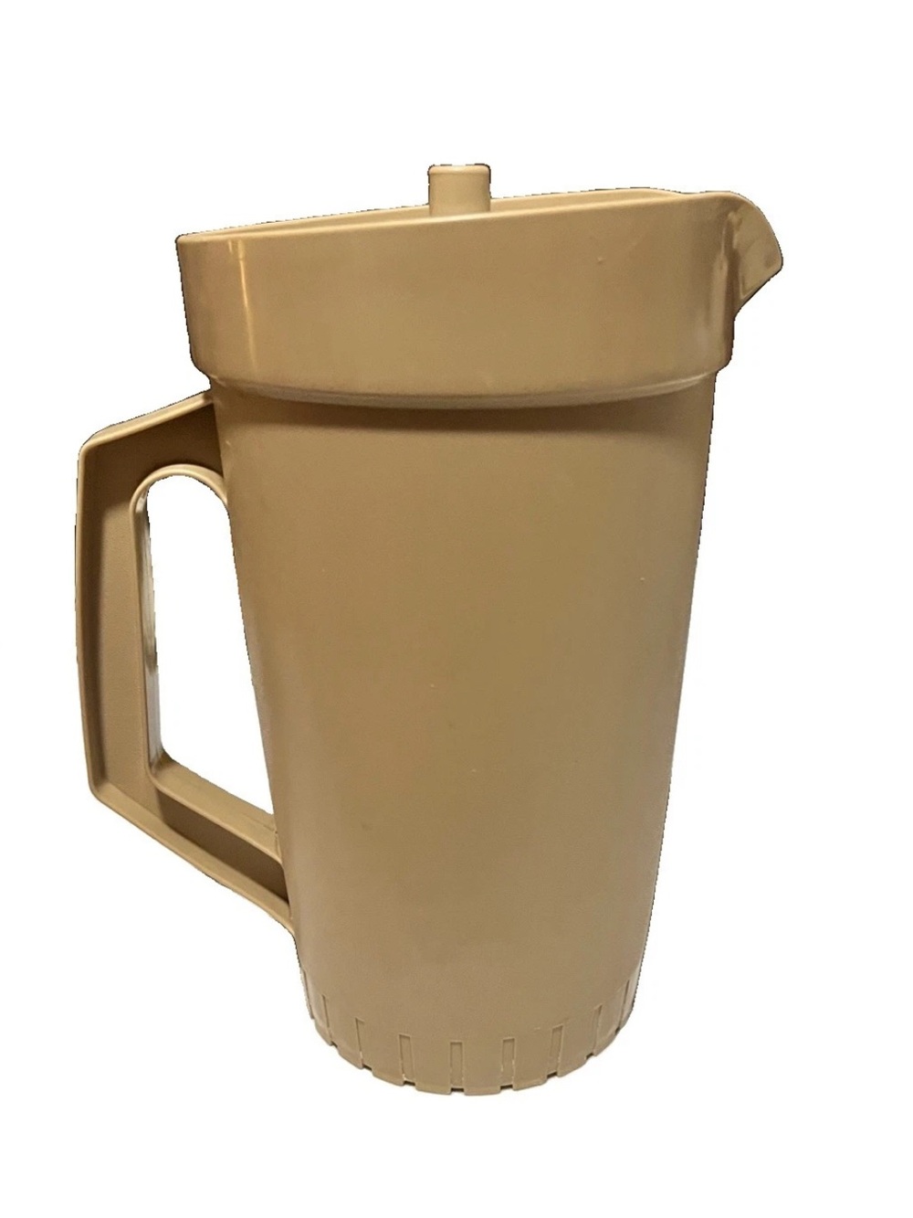 Vintage Tupperware Almond Pitcher #800 Half Gallon Push Button Lid Beige Brown